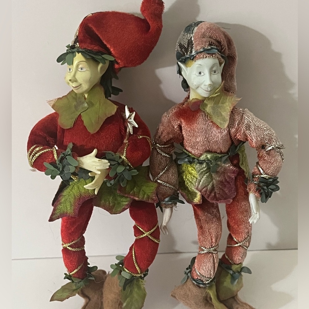 Small Christmas Festive Elf/Fairy Figurines, 2 Jolly Little Fellas